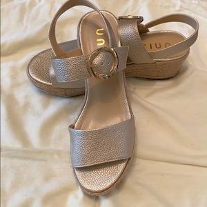 Unisa gold two strap sandal . Vegan leather